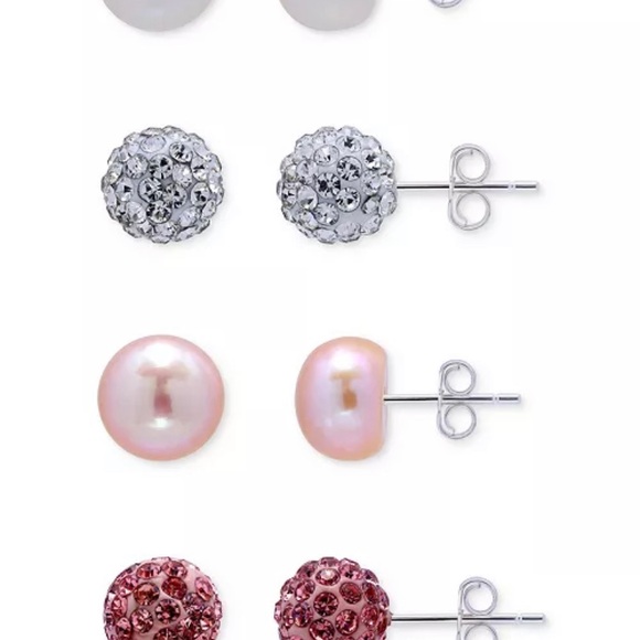 4-Pc. Set White & Dyed Pink Cultured Freshwater Pearl & Crystal Fireball - Picture 2 of 5